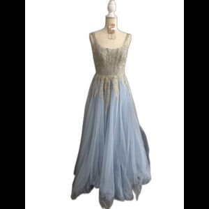 Light Blue Formal Dress Beautiful Beading Zipper And Earrings. Very Cinderella